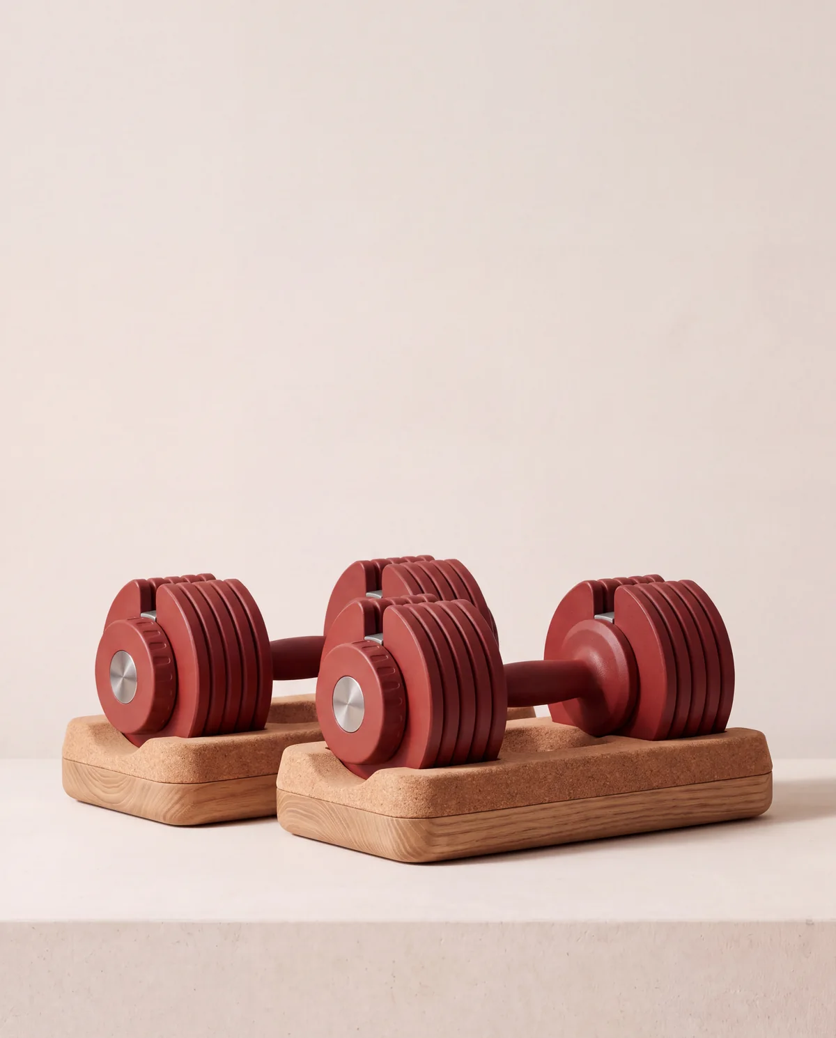 Adjustable dumbbell pair, 5 to 40 lb each